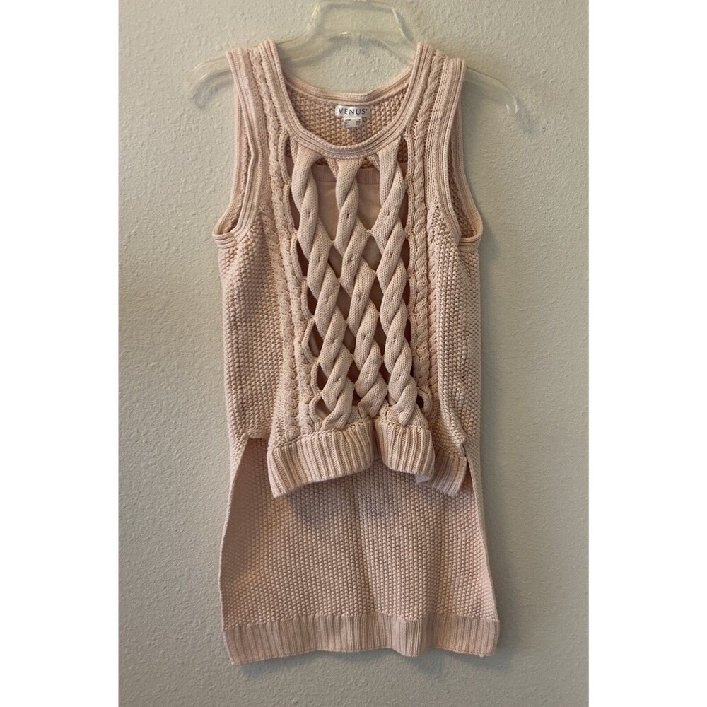Venus Womens Knit Sweater Top Size S Blush Pink High Low Hem Sleeveless